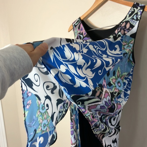 Joseph Ribkoff asymmetrical floral mini dress size 12 sleeveless - Picture 7 of 9